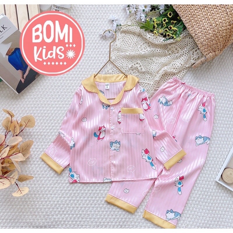 [ 19kg - 36kg ] Bộ Mặc Nhà Pijama Lụa Cao Cấp Tay Dài Cho Bé Gái