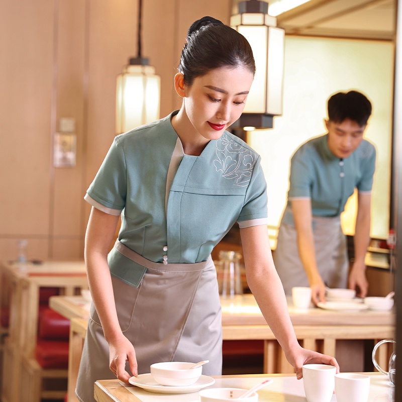 Áo Đồng Phục Nhân Viên Nhà Hàng Khách Sạn Tay Ngắn Kiểu Trung Hoa