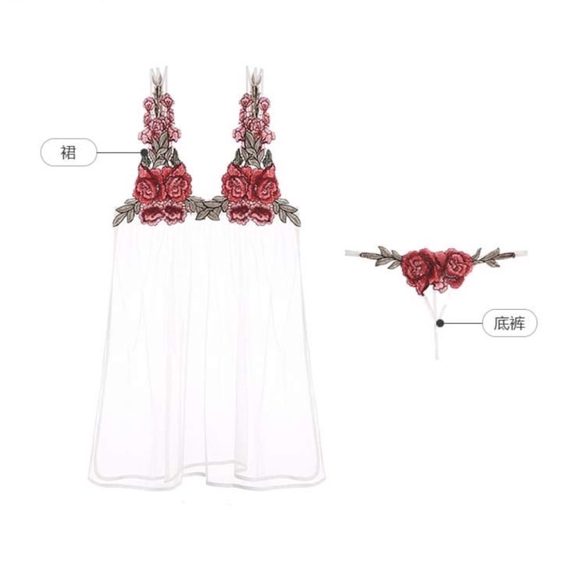 Váy ngủ gợi cảm [ Tặng kèm quần chip ] ren xuyên thấu xẻ tà hai bên