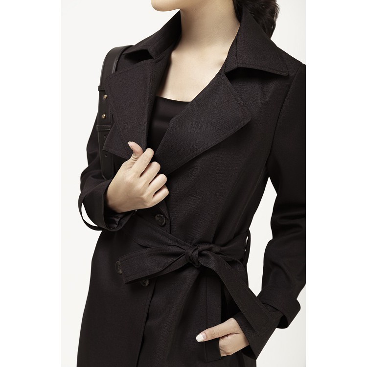 Áo khoác nữ KO-ISAN trench coat dáng dài màu đen 360350