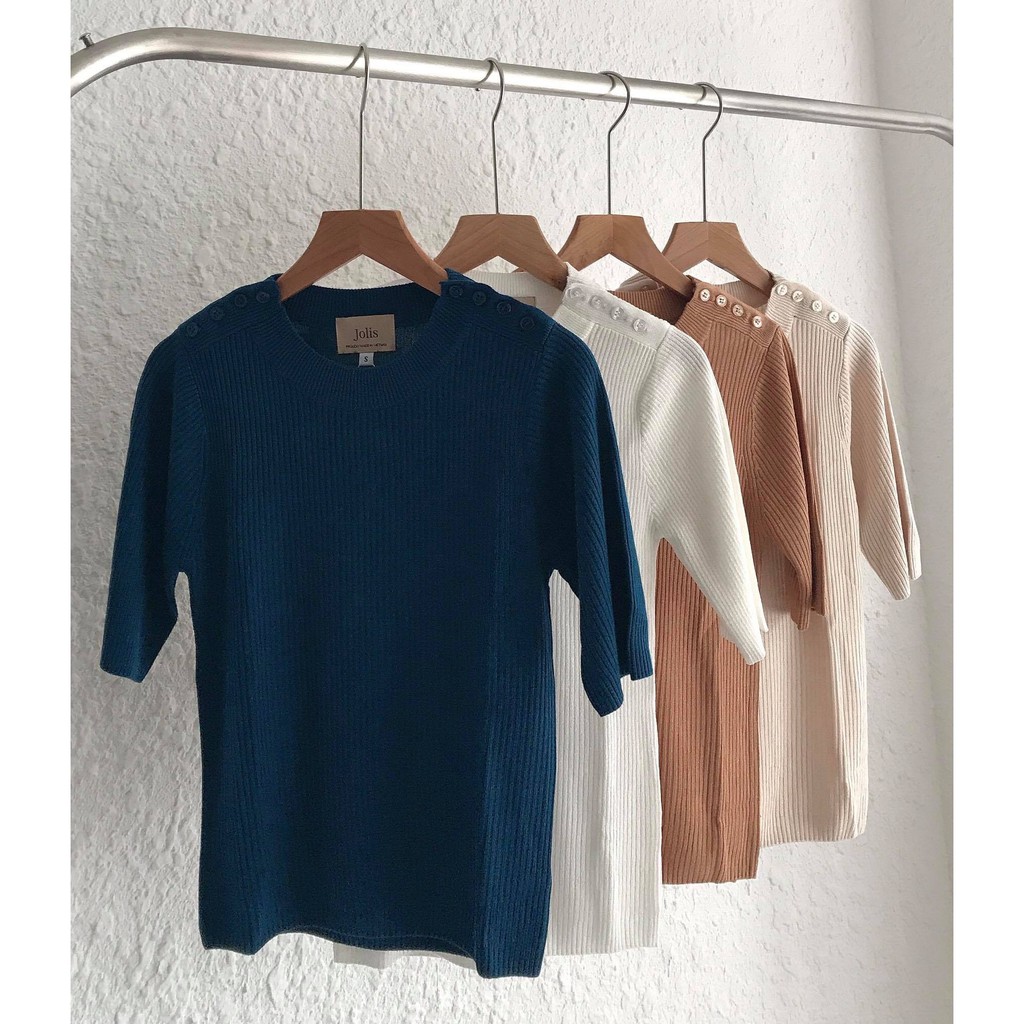 JOLIS - Áo dệt kim cổ tròn nhiều màu Knit Top