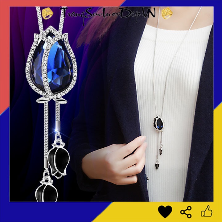 Dây chuyền nữ phong cách Hàn Quốc rớt hoa tulip xanh dương kiểu dài siêu đẹp hợp thời trang, mang phong cách, dễ phối đồ