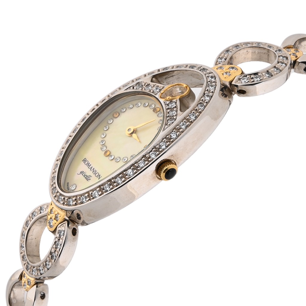Đồng hồ Romanson Watch RM9207QLCGD nữ mặt nhỏ đính đá máy Thụy Sĩ kính chống xước dây thép cao cấp chính hãng
