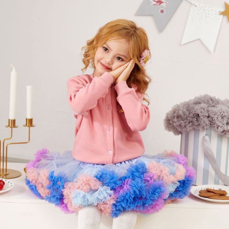 Chân Váy Xòe Tutu Nhiều Lớp Màu Cầu Vồng Dễ Thương Cho Bé Gái