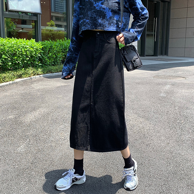 Chân váy denim form chữ A lưng cao màu trơn xinh xắn 36917 | BigBuy360 - bigbuy360.vn