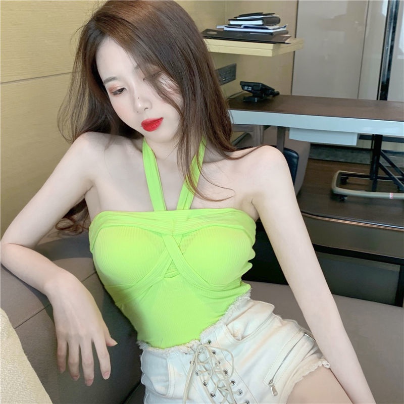 jiashucheng Áo hai dây JSC dáng ngắn màu trơn thời trang mùa hè gợi cảm cho nữ