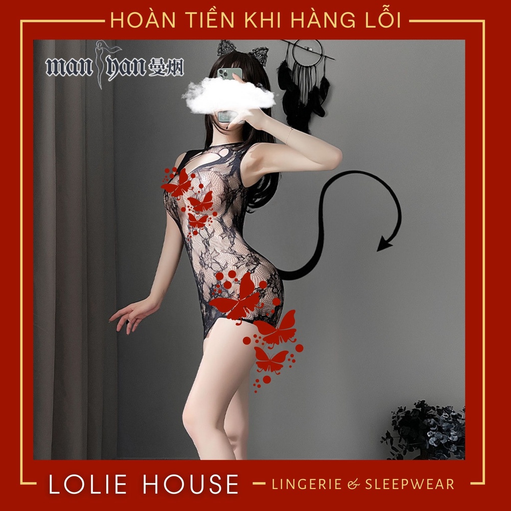 Đồ lót liền thân sexy dáng váy ren lưới xuyên thấu sexy ôm body co giãn LOLIE HOUSE - BS20
