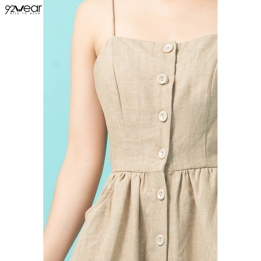 Đầm xòe thiết kế dự tiệc 92WEAR dáng dài, nẹp cúc thân trước DDW1070 | BigBuy360 - bigbuy360.vn