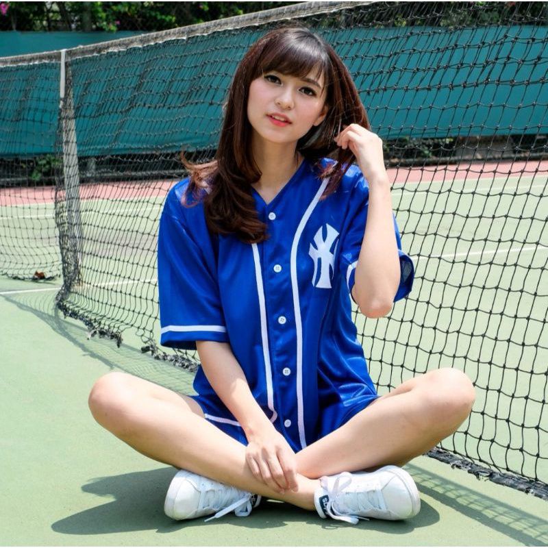 Áo Thun Bóng Chày NY Màu Xanh Dành Cho Nam Và Nữ