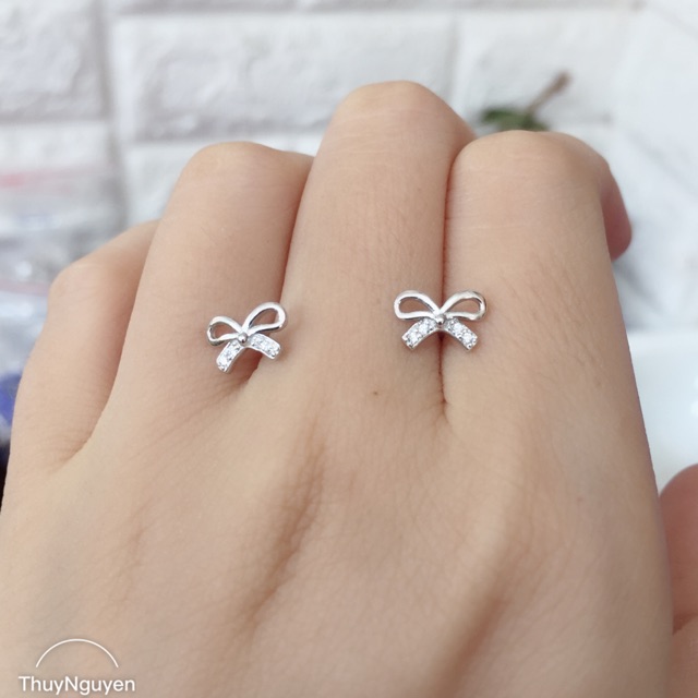 Khuyên tai nơ nhỏ sát tai bạc thật mạ vàng trắng cực sáng