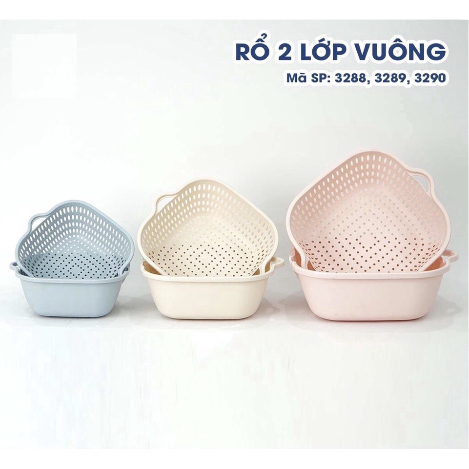 Bộ Thau Rổ Nhựa 2 in 1 Cao Cấp Việt Nhật - Bộ Chậu Rổ 2 Lớp Vuông Việt Nhật