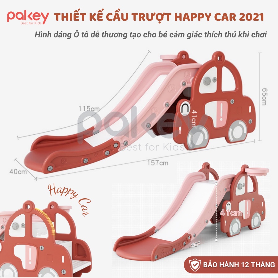 Cầu trượt ô tô Happy Car TẶNG BÓNG RỔ nâng cấp mới đế đúp kín, cầu trượt cho bé nhựa nguyên sinh