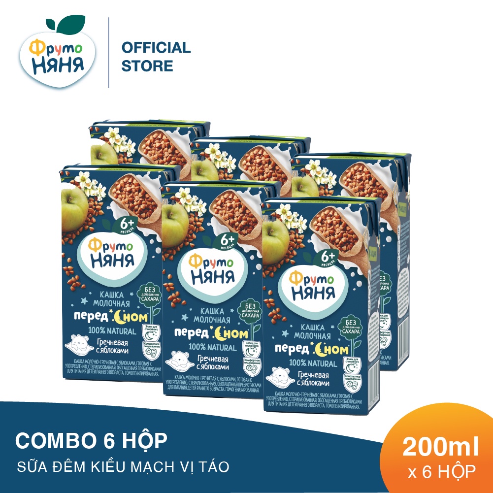 Combo 6 Hộp Sữa đêm kiều mạch vị táo Fruto Nyanya 200ml/hộp