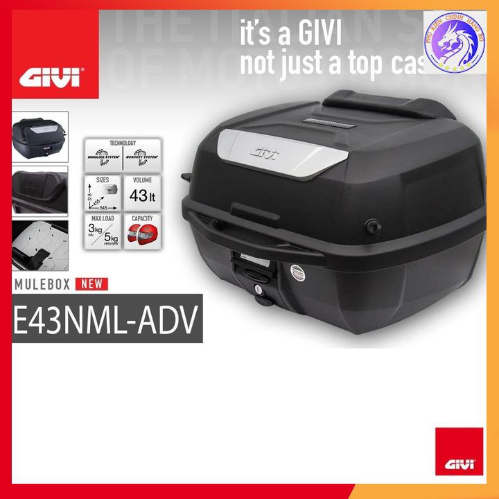 Thùng GIVI E43NTL-ADV Dung Tích 43 Lít Mulebox Gắn Sau Xe Máy, Xe Motor Màu Đen Có Full Phụ Kiện Đi Kèm Với Đế Đệm