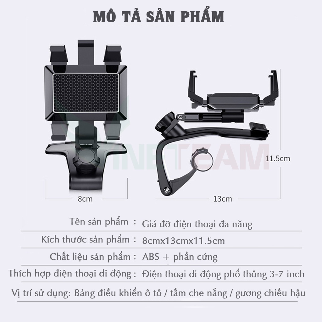 Giá đỡ điện thoại ô tô YB20-9 ,kẹp trên xe hơi xoay 360 độ chống rung treo đa điểm trên taplo, gương chiếu hậu -DC4709