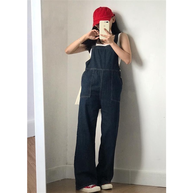 Quần yếm denim ống rộng thời trang Hàn Quốc mới trẻ trung năng động cho nữ