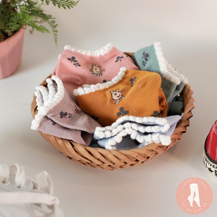 Tất nữ Cherry cổ ngắn vớ ren nữ họa tiết kute phong cách Hàn Quốc dễ thương- Cherry Shop