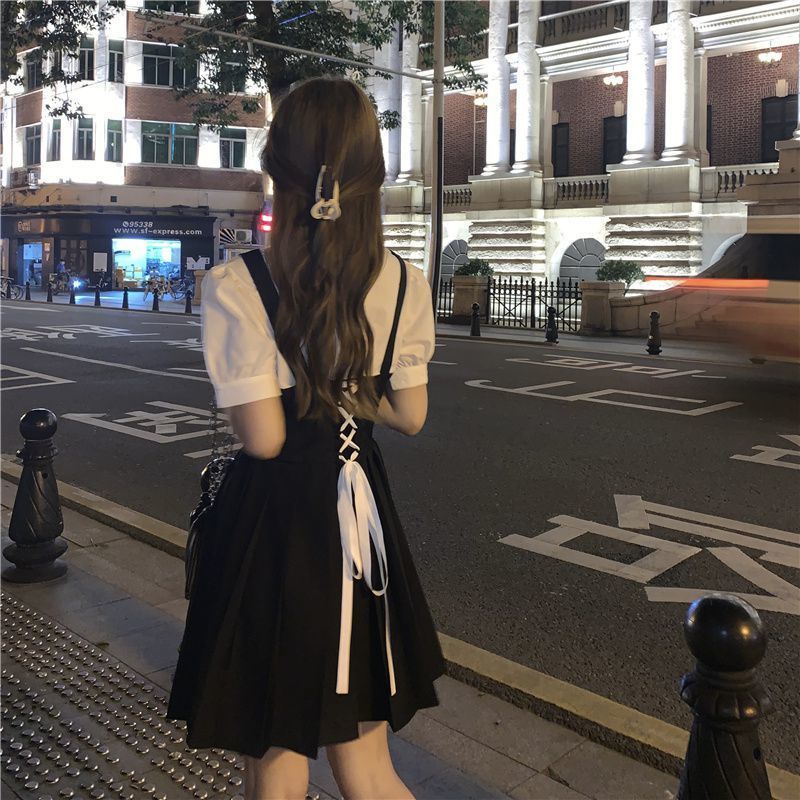 Áo Sơ Mi + Đầm Xếp Ly Hai Dây Phong Cách Retro Pháp Thời Trang Mùa Hè Mới Dành Cho Bạn Nữ