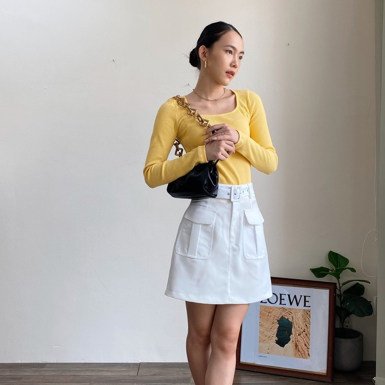 Chân Váy Trắng Túi Đắp Kèm Nịt EDINI - V353 | BigBuy360 - bigbuy360.vn