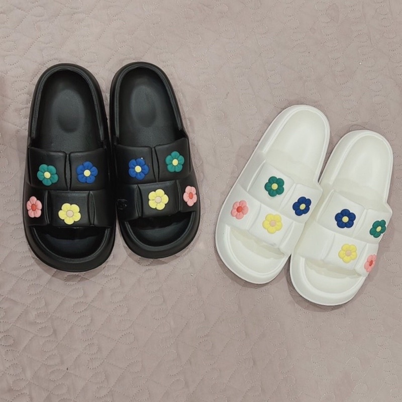 Dép Bánh Mì Đế Cao Sticker Hoa, Dép quai ngang nữ eva cao cấp không thấm nước.