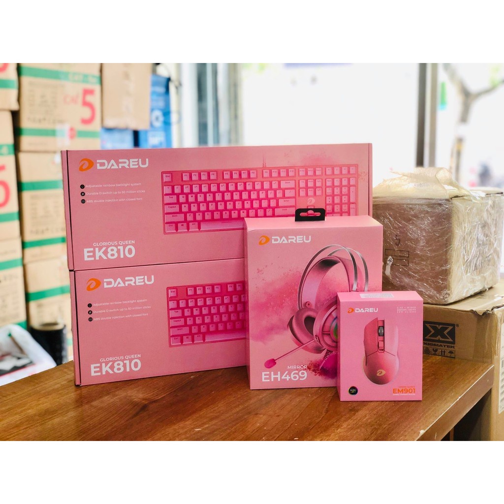 Combo Gaming Hồng: Bàn Phím Dareu EK810 + Chuột Không Dây EM901 + Tai Nghe Dareu EH469 + Bàn Di ESP100 - Hàng Chính Hãng