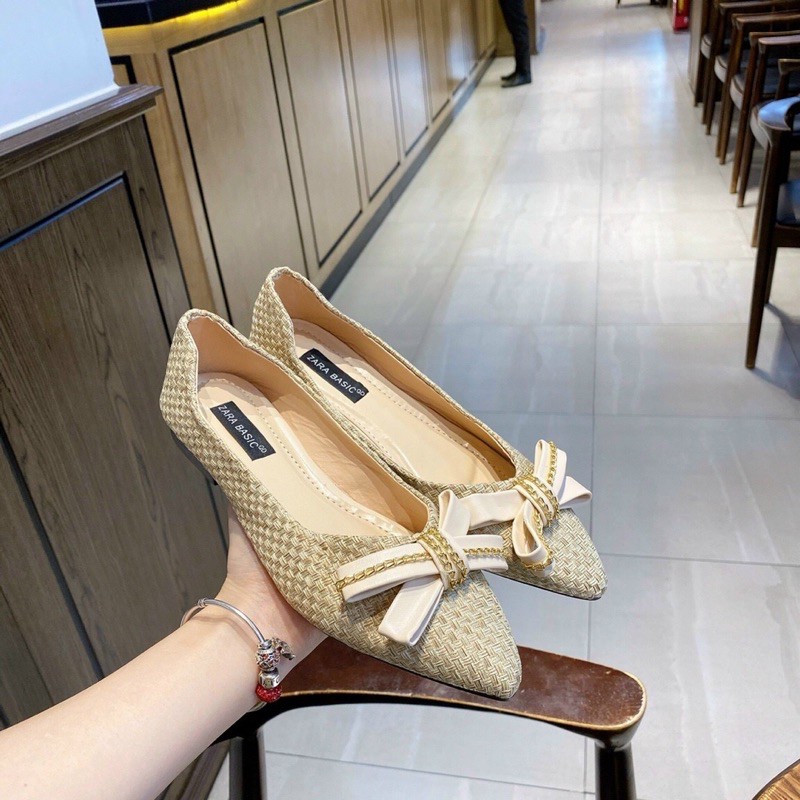 GIÀY BÚP BÊ MŨI NHỌN NƠ SIÊU DỄ THƯƠNG