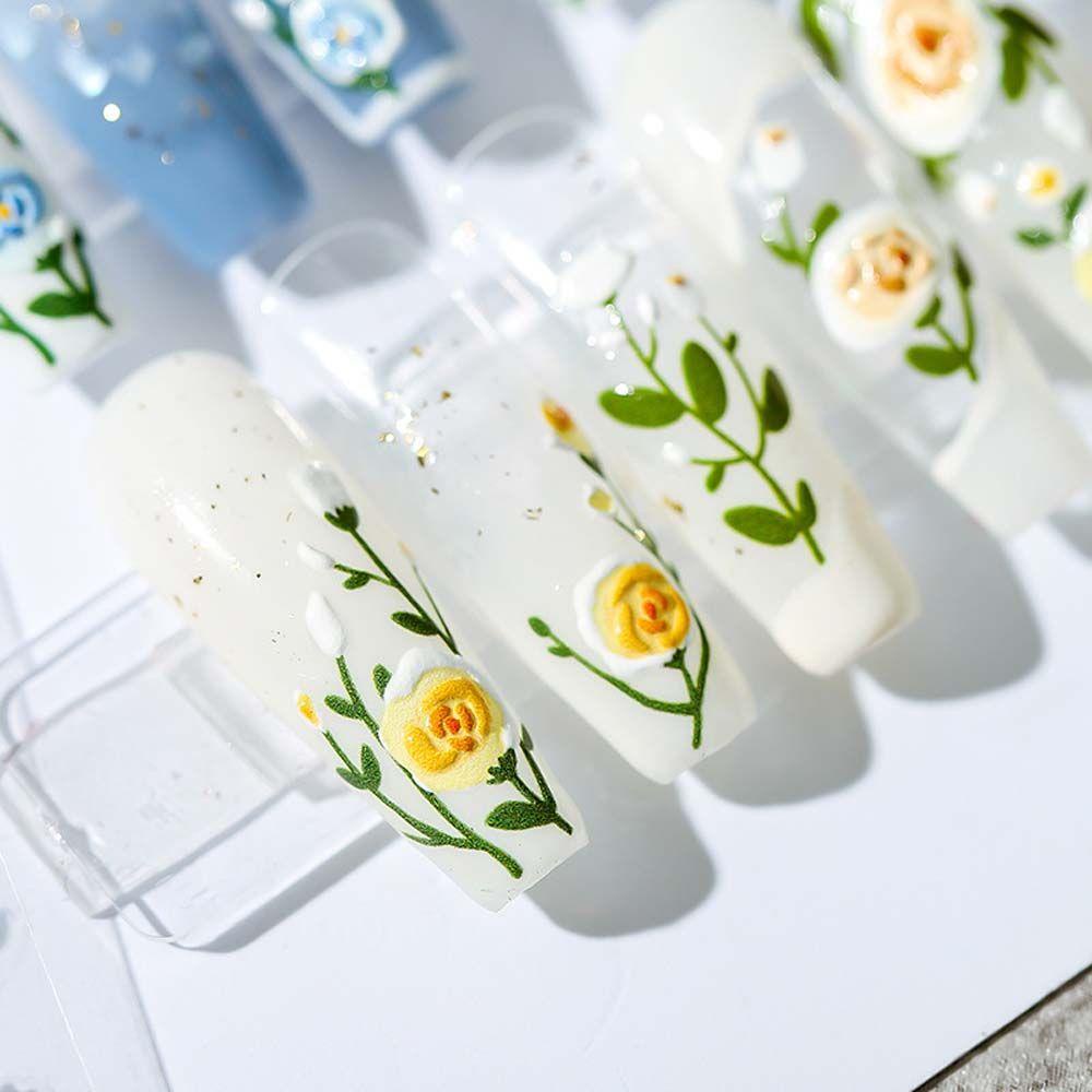OCEANMAP Flowers Nail Stickers Japanese Leafs Relief Self Adhesive Nail Art Decorations