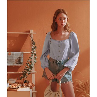 Áo denim cài khuy tay bồng cổ điển nữ Air Space 2031821067