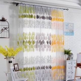 HGL♪Summer Leaf Floral Tulle Window Curtain Voile Drape Sheer Scarf Valances Curtain