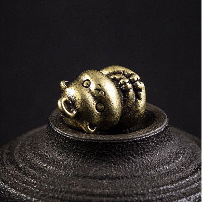 Tượng Trưng Bày Phong Thủy Bằng Đồng Hình Mèo May Mắn