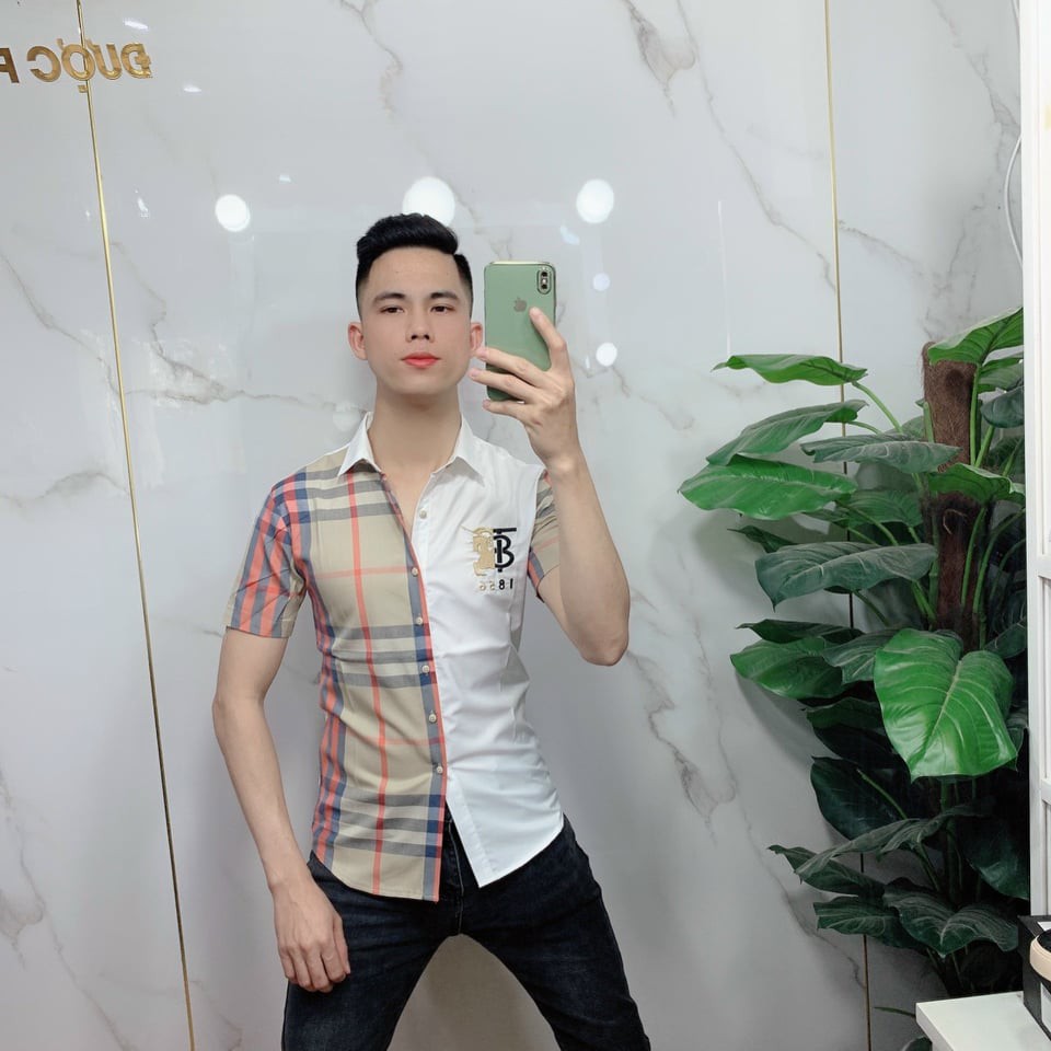 Áo sơ mi nam ngắn tay bbr trắng phối màu kẻ sọc caro