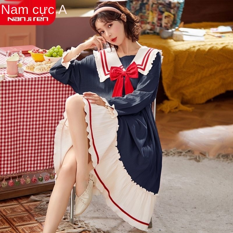 Nam cực váy ngủ nữ mùa xuân và mùa thu bông tinh khiết dài tay trong bộ đồ ngủ siêu cổ tích học sinh nữ mùa thu dịch vụ