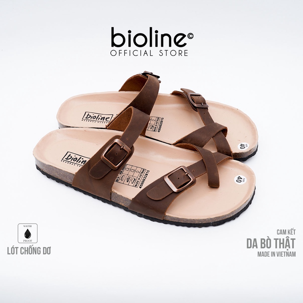 DK06-LÓT CHỐNG NƯỚC - Dép đế trấu BIRKEN da bò thật nam nữ unisex, dép da bò xỏ ngón chính hãng BIOLINE - D06