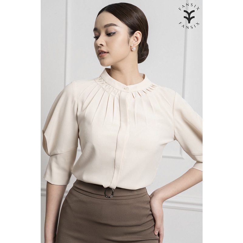 Áo sơ mi nữ thiết kế xếp ly cổ độc đáo FANSIX - A04 sơ mi công sở, vải Mango mềm mại | BigBuy360 - bigbuy360.vn