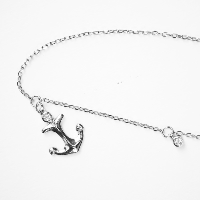 Lắc chân bạc 925 xích mỏ neo đẹp đá Xưởng Bạc thiết kế đeo chân. Lắc chân bạc 925, thiết kế hình mỏ neo có đá LCMN265