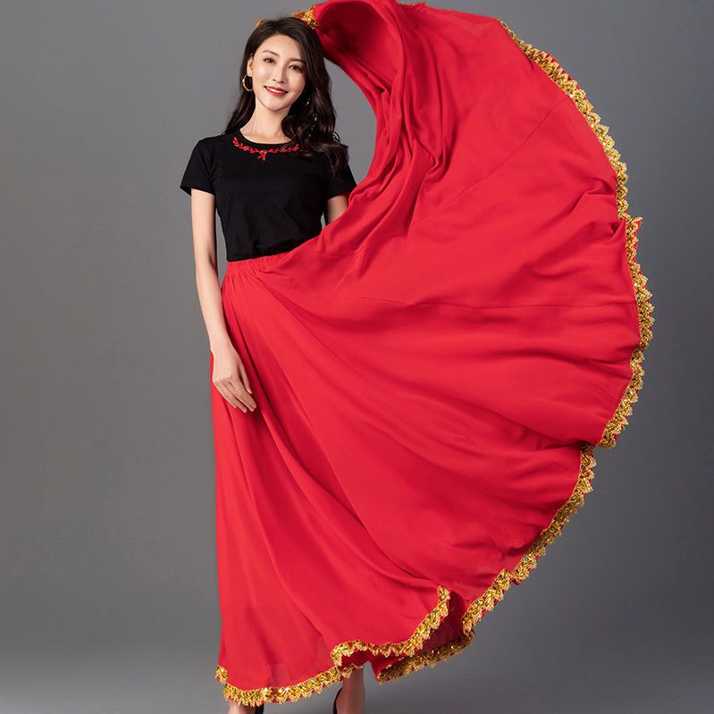 [M &amp; E] Chân Váy Múa Dân Tộc Dáng Dài Phối Ren Phong Cách Mới 720 Độ