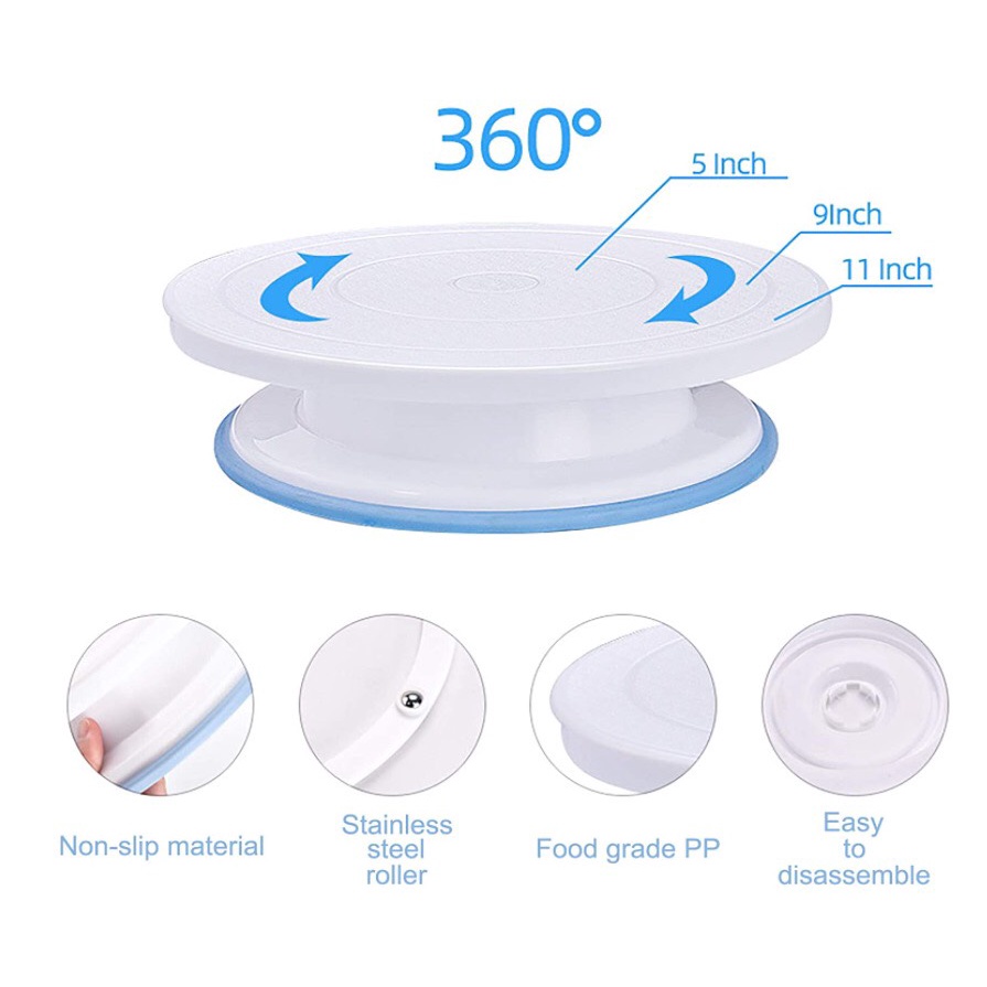Bàn xoay nhựa làm bánh 28cm đế silicon chống trượt