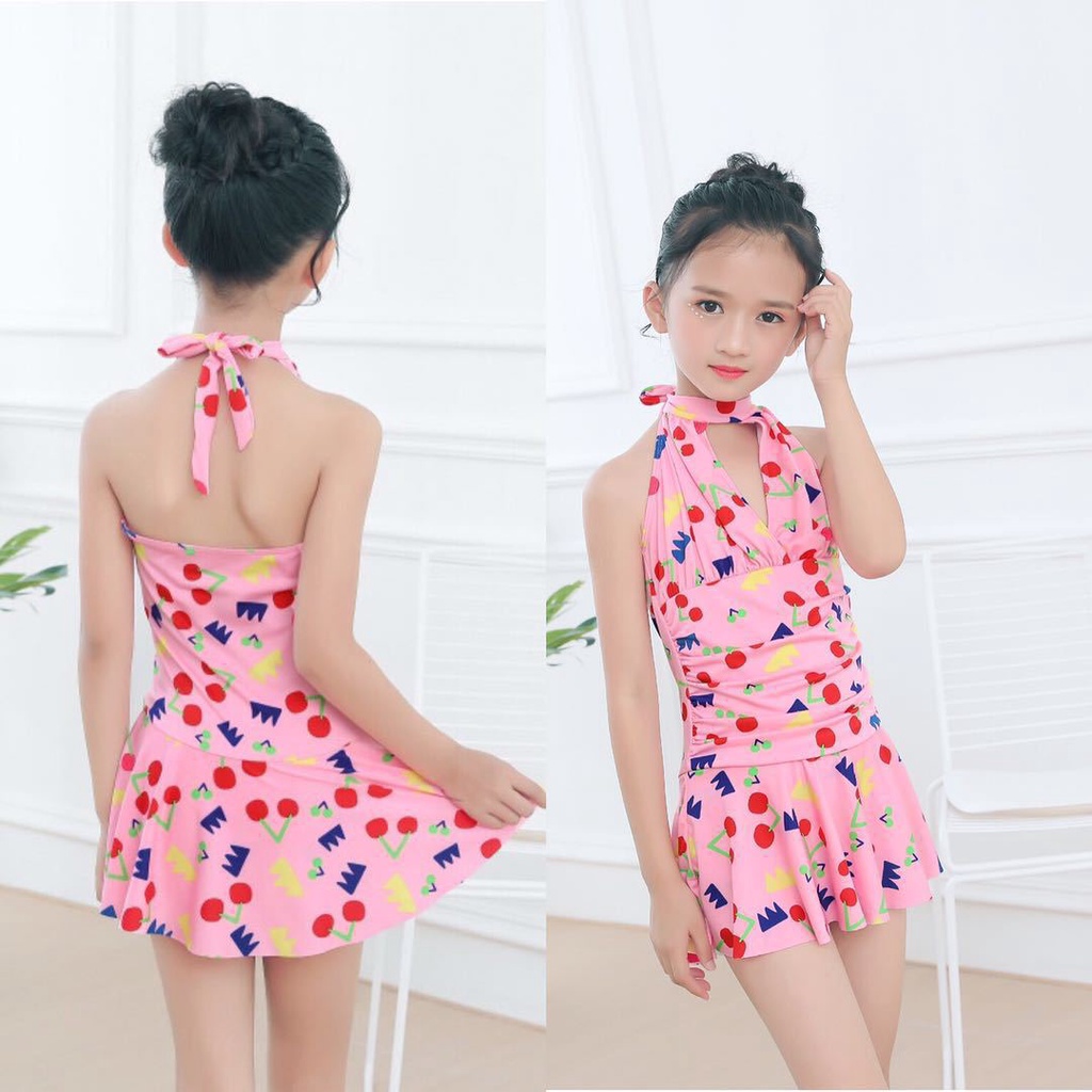 Bộ Đồ Bơi Liền Thân Họa Tiết Cherry Xinh Xắn Dành Cho Bé Gái 105-160cm