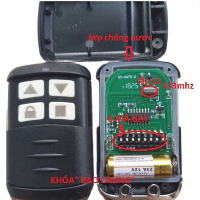 Hộp nhận cửa cuốn tần số 433mhz kèm theo 2 tay remote chống nước giắc cắm sẵn tự thay thế dễ dàng