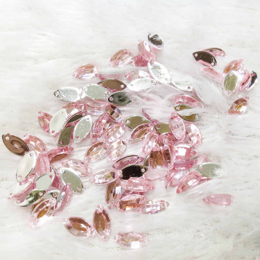 Set 15 hạt đá nhựa acrylic kết áo hình thoi lá sang trọng size 1cm