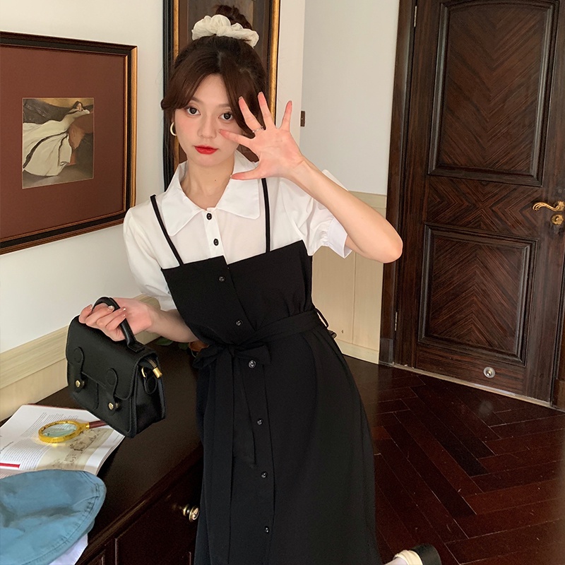 Đầm sơ mi Perty giả hai lớp phong cách Hàn Quốc thời trang thanh lịch cho nữ