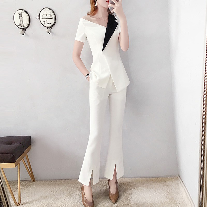 ❣♚Bộ đồ công sở quần ống rộng vest nữ mới 2021 áo trắng phối hai dây kiểu tây thời trang mùa hè