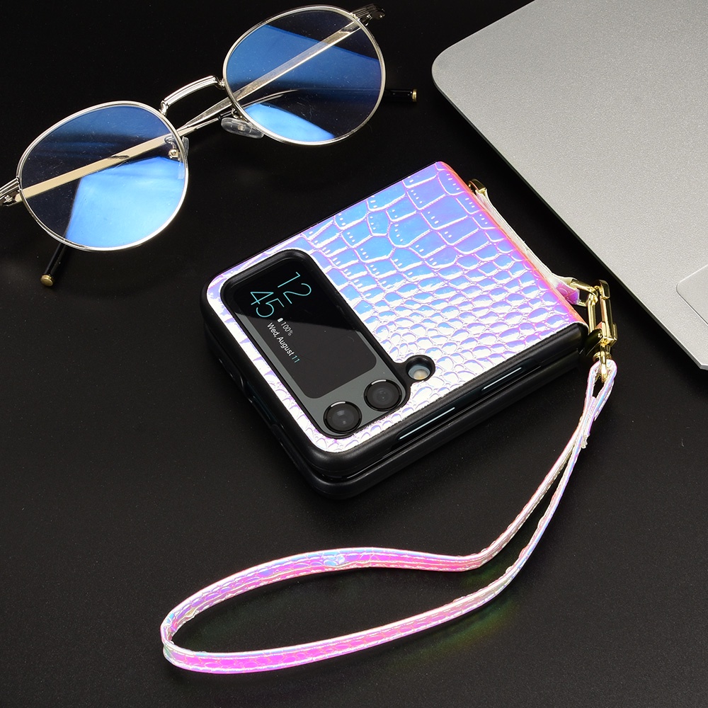 Ốp Điện Thoại Sáng Bóng Có Ngăn Đựng Thẻ Và Dây Đeo Cho Samsung Galaxy Z FLIP 4 3
