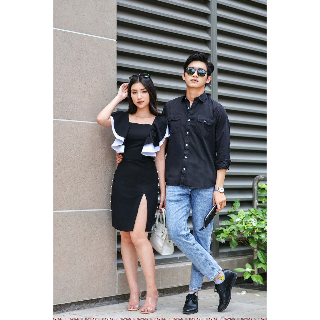 Đồ đôi Đầm Sơ Mi Couple Pocket Black Shirt &amp; Pearls Line Dress HAVIAS