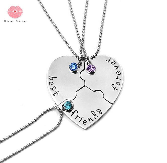 Set 3 vòng cổ Tình Bạn Mặt Mảnh Ghép Trái Tim In Chữ Best Friend Forever Và Ever "bff Friendhip