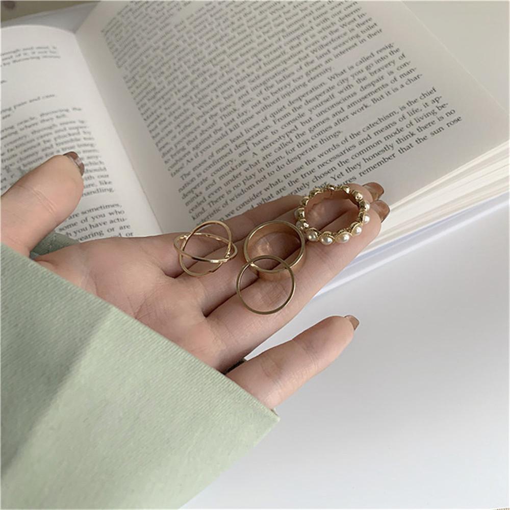 Set 4 Nhẫn Đeo Tay Kim Loại Thời Trang Cho Nữ