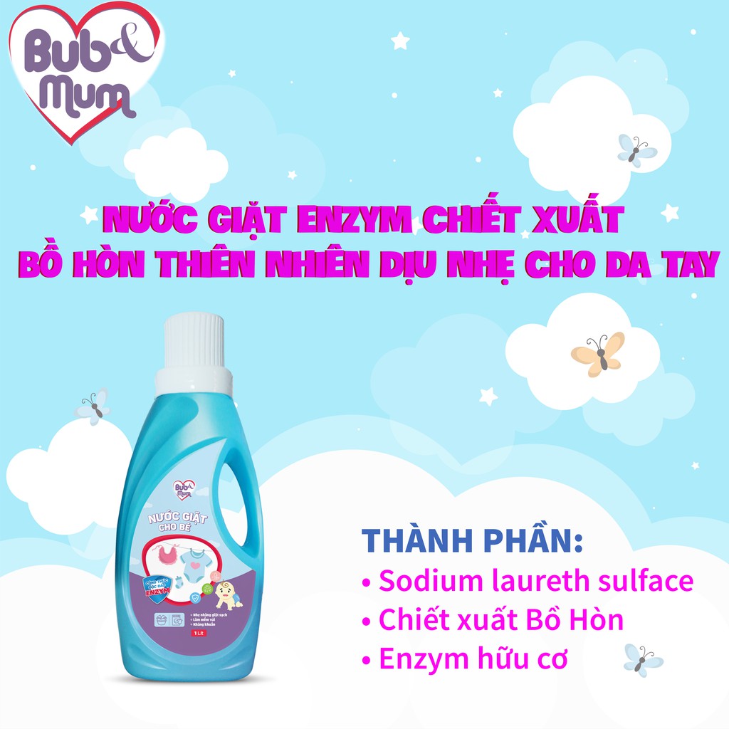 Nước giặt Enzym cho bé sạch khuẩn, mềm vải 1000ml BuB&MuM