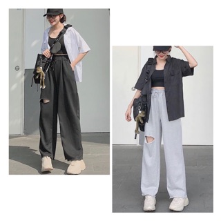 Quần Vải Nỉ Ống Suông Rách Gối Lai Tưa Iru Jem Closet ( 3 size 40kg-80kg )