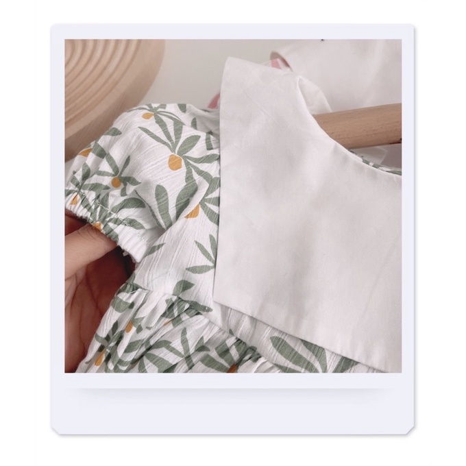 Váy hè cộc tay thô mỏng mát, họa tiết lá dừa cho bé gái 8-19kg