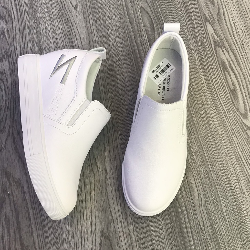 [Ảnh Thật] Slipon Giày độn đế xuồng bên trong 6cm da lì